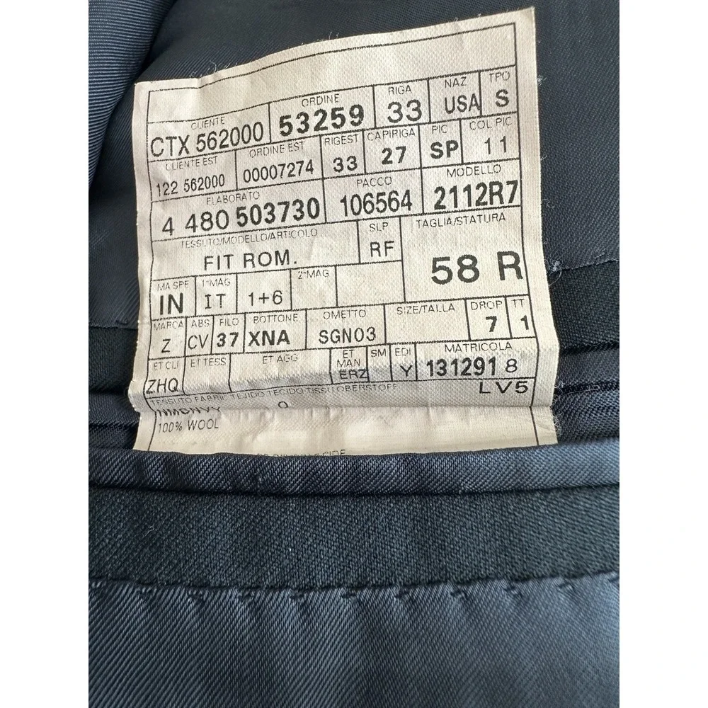 Ermenegildo Zegna Wool Blazer Jacket Mens US 48R Navy Multiseason 2 Button